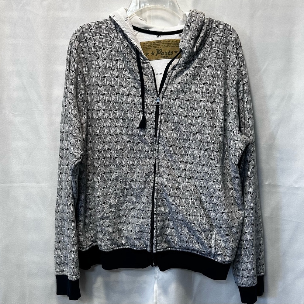 Vtg Surplus Apparel Military PARTS Geometric Print  Y2K Hoodie Skater Hip Hop M